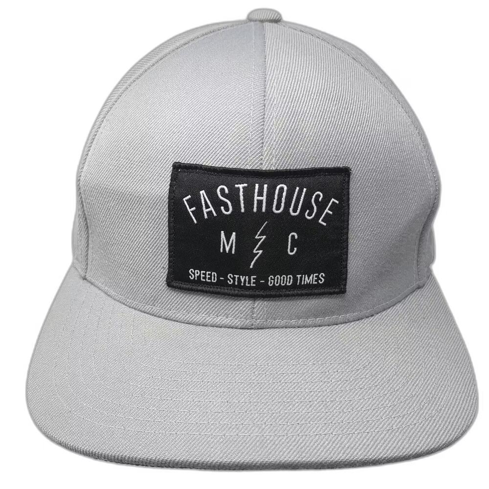 Fasthouse Gray Baseball Cap One Size Adjustable Logo Patch Flat Brim MC Moto Hat
